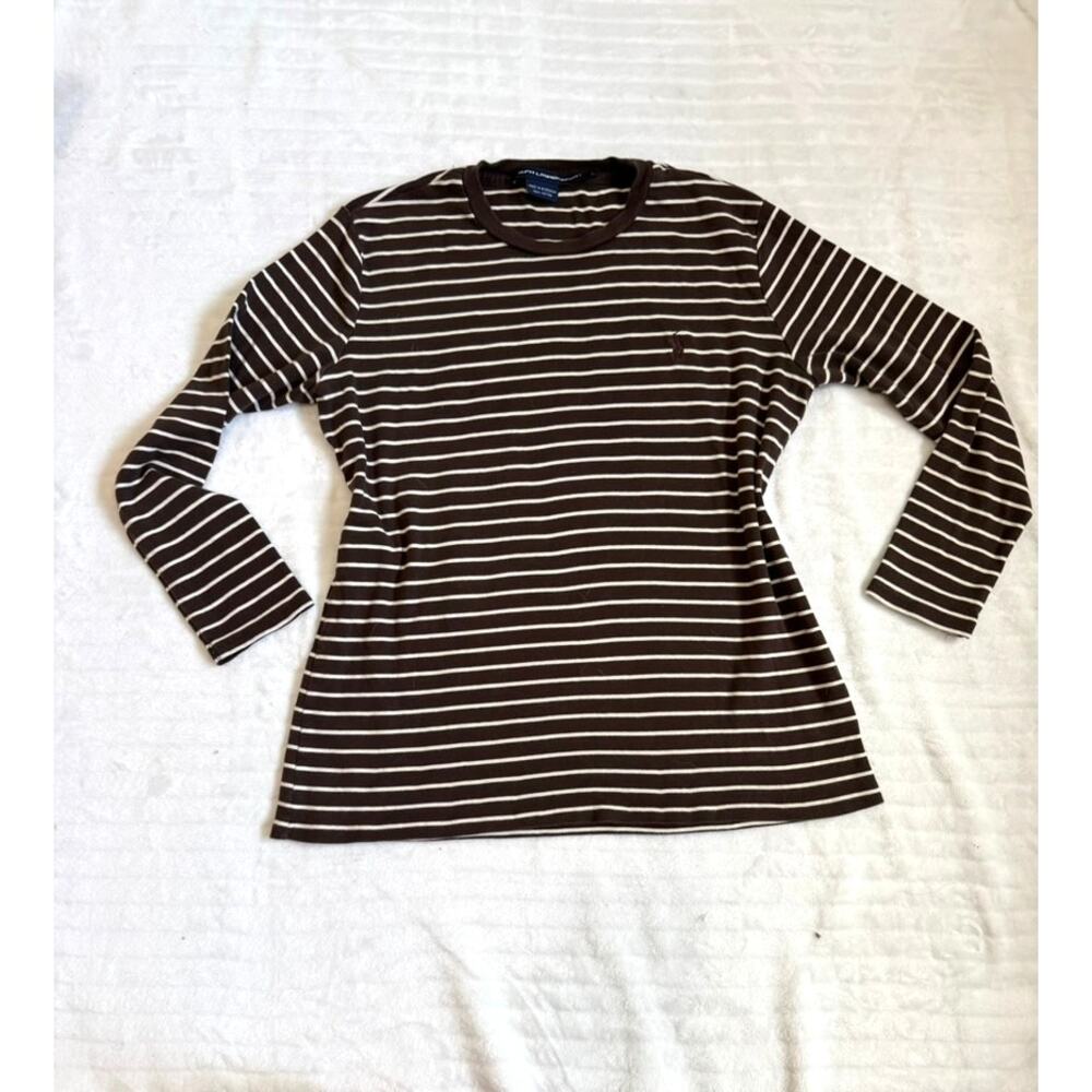 Vintage Brown Ralph Lauren Polo Sport Striped Long Sleeve Crewneck Tee L